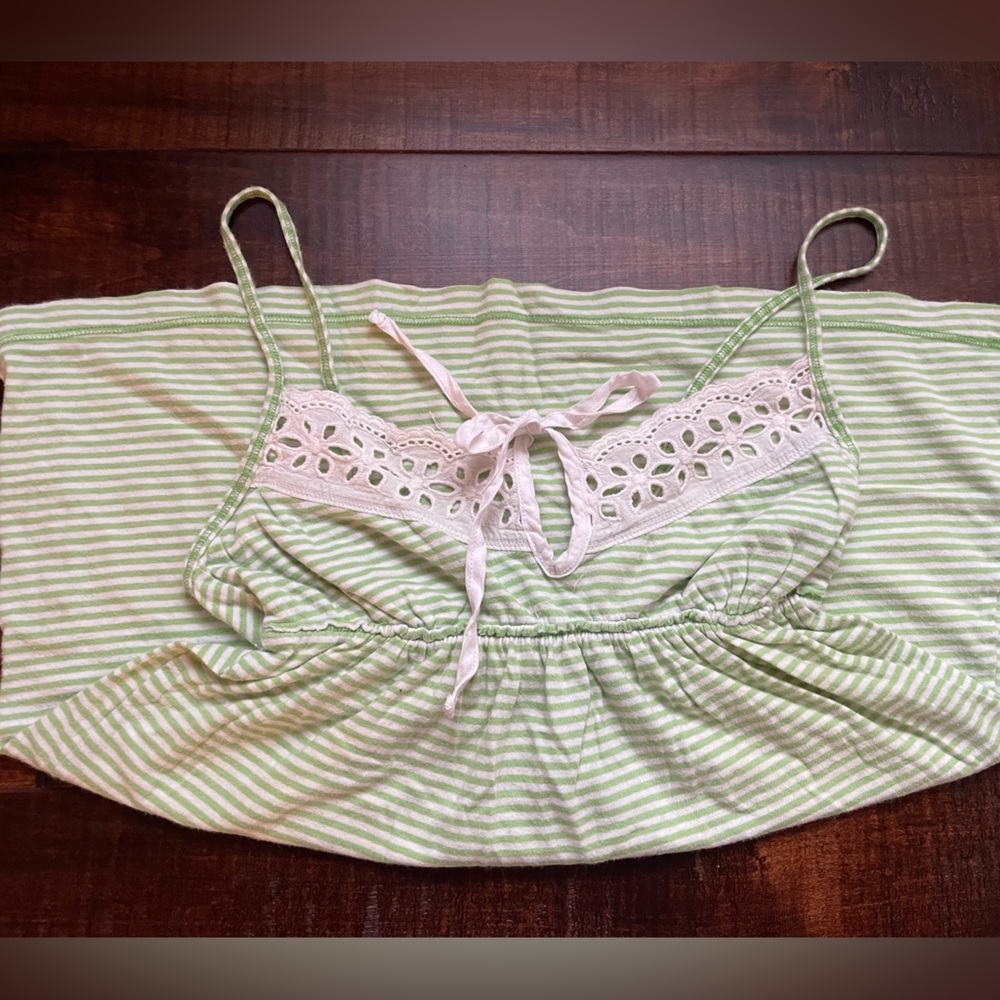 Hollister green and white babydoll top